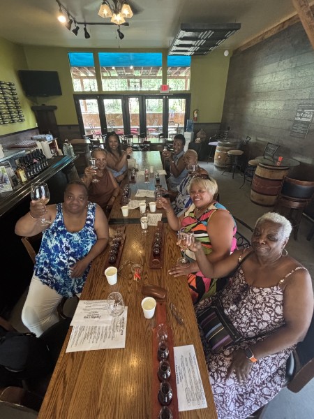 Friends gathered around the table for wine in Sedona